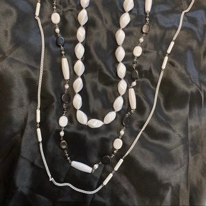 Set of 2 Long White Vintage Necklaces